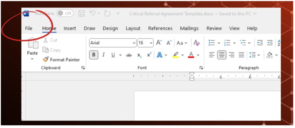 screenshot of Word